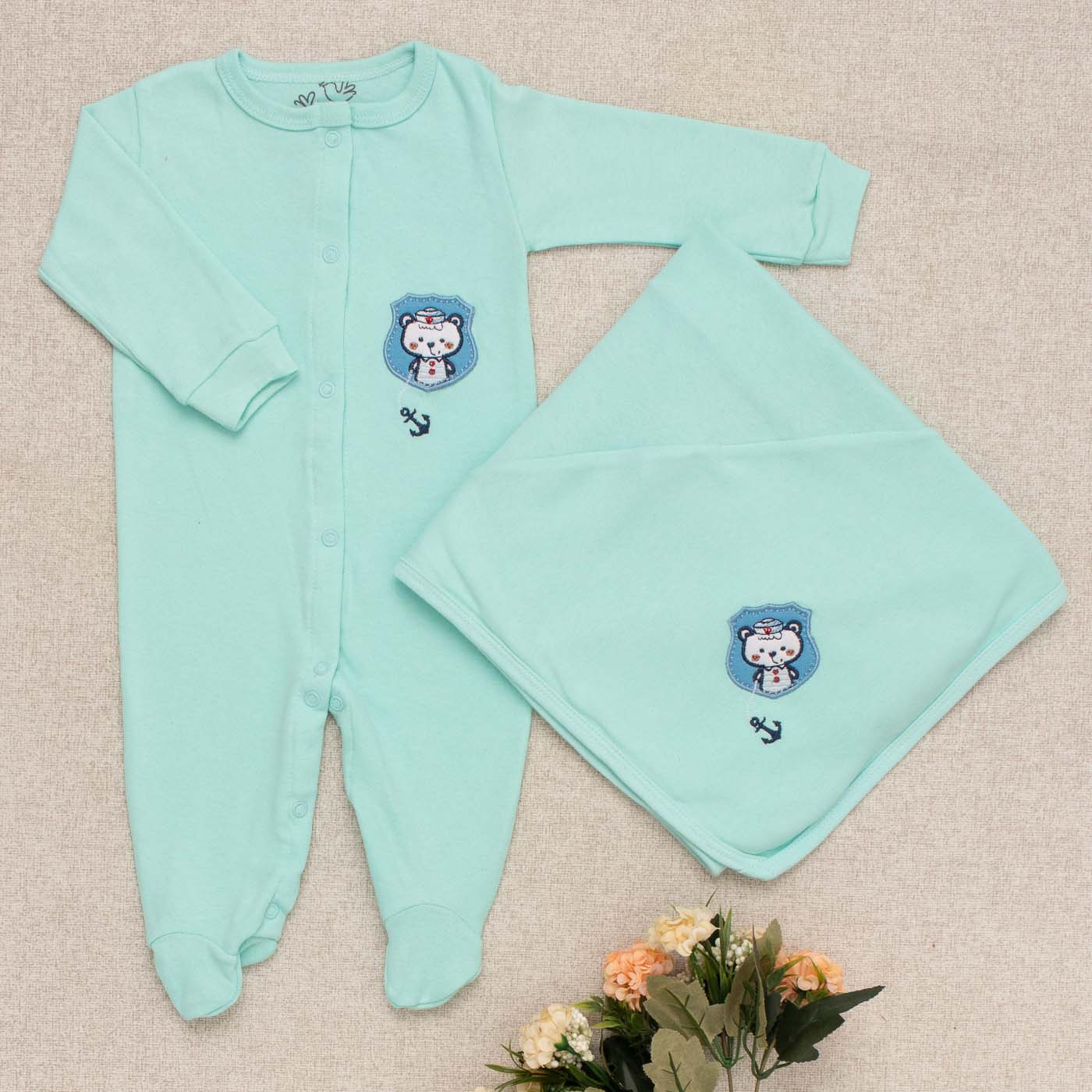 Saída Maternidade Bebê Suedine Marinheiro Menta