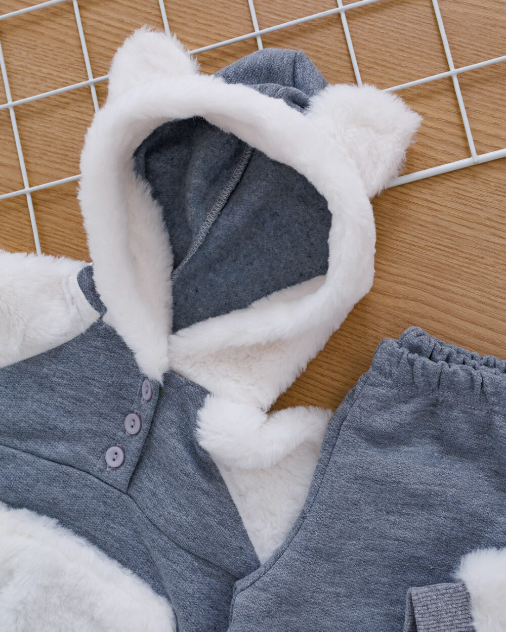 Conjunto Bebê de Moletom com capuz Mescla - Image 2