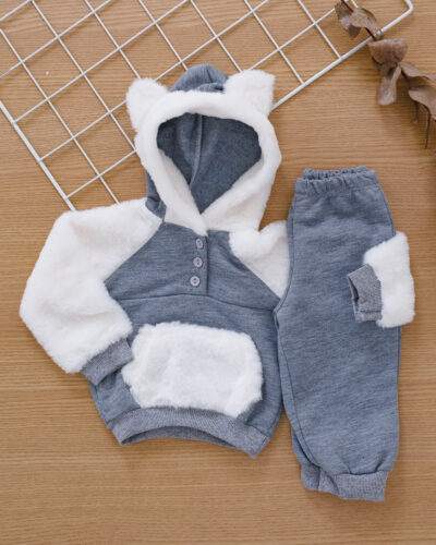 Conjunto Bebê de Moletom com capuz Mescla