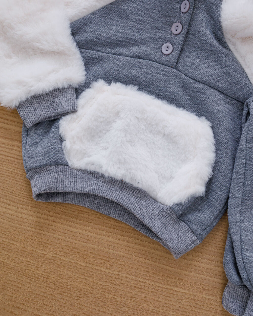 Conjunto Bebê de Moletom com capuz Mescla - Image 3