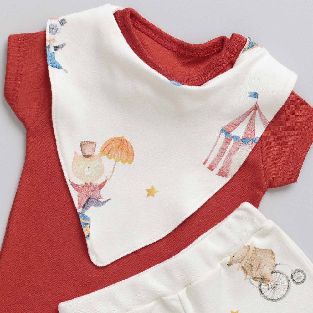 Conjunto 3 peças Bebê Body com Babador Circo Vermelho - Image 3
