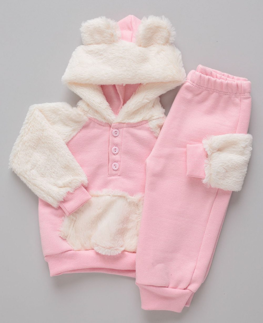 Conjunto Bebê de Moletom com capuz Rosa