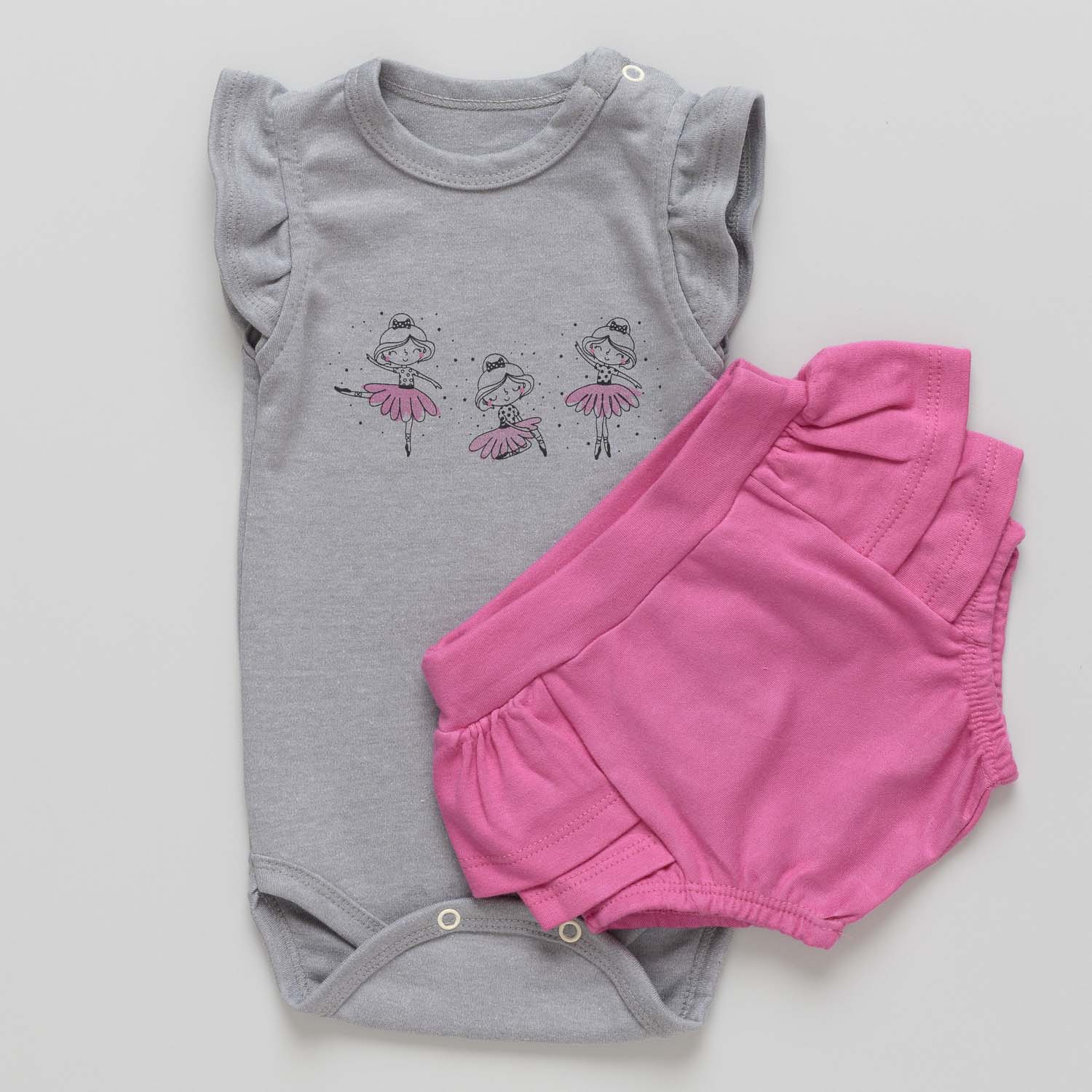 Conjunto Bebê Body e Shorts Bailarina Mescla