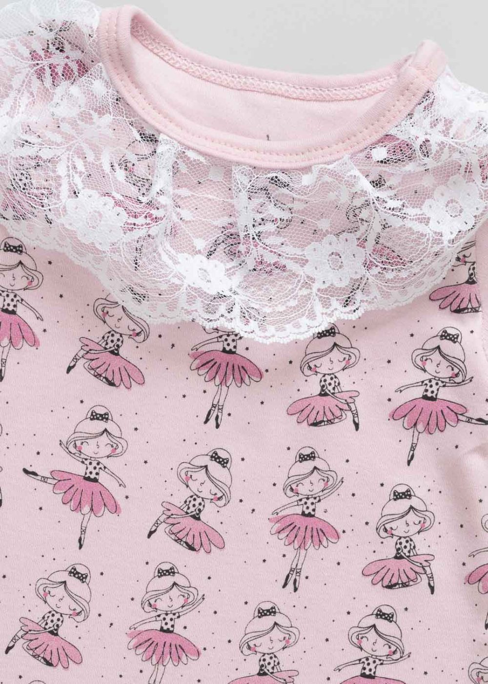 Macacão Bebê Manga Curta com babado de Renda Bailarina Rosa - Imagem 2