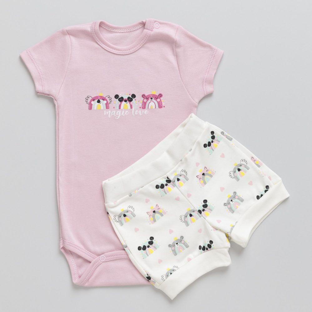 Conjunto Bebê Body e Shorts Rosa Arco-Íris