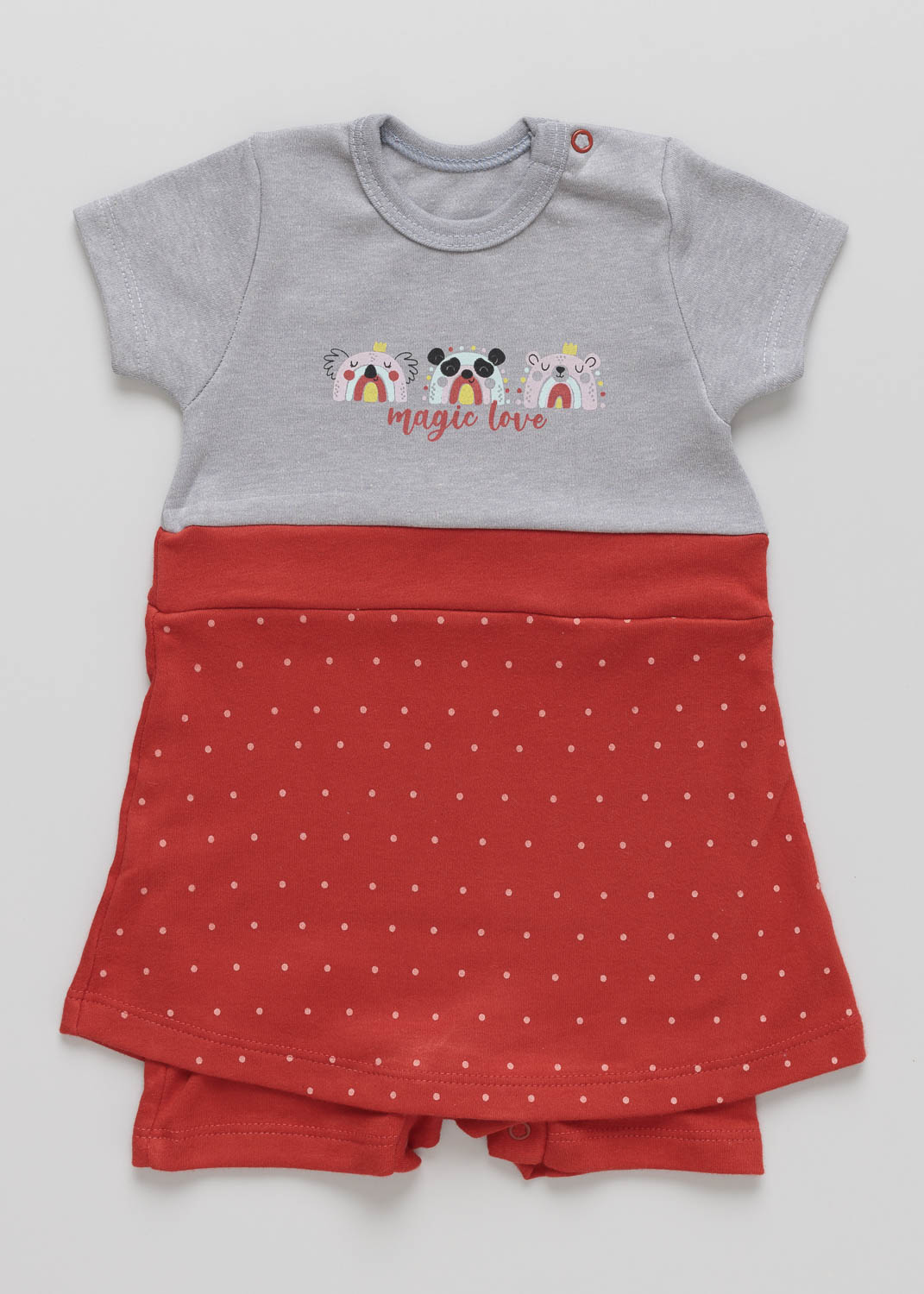 Macacão Bebê Manga Curta Arco-Íris Vermelho