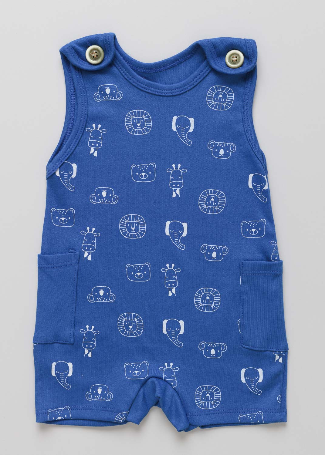 Macacão Bebê Jardineira Animais Safari Azul