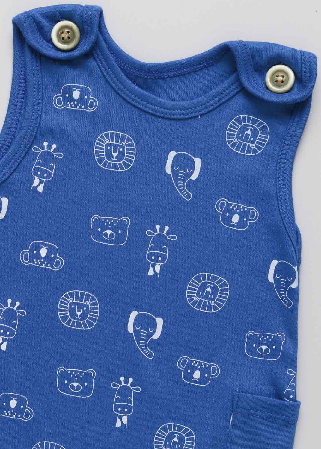 Macacão Bebê Jardineira Animais Safari Azul - Imagem 2