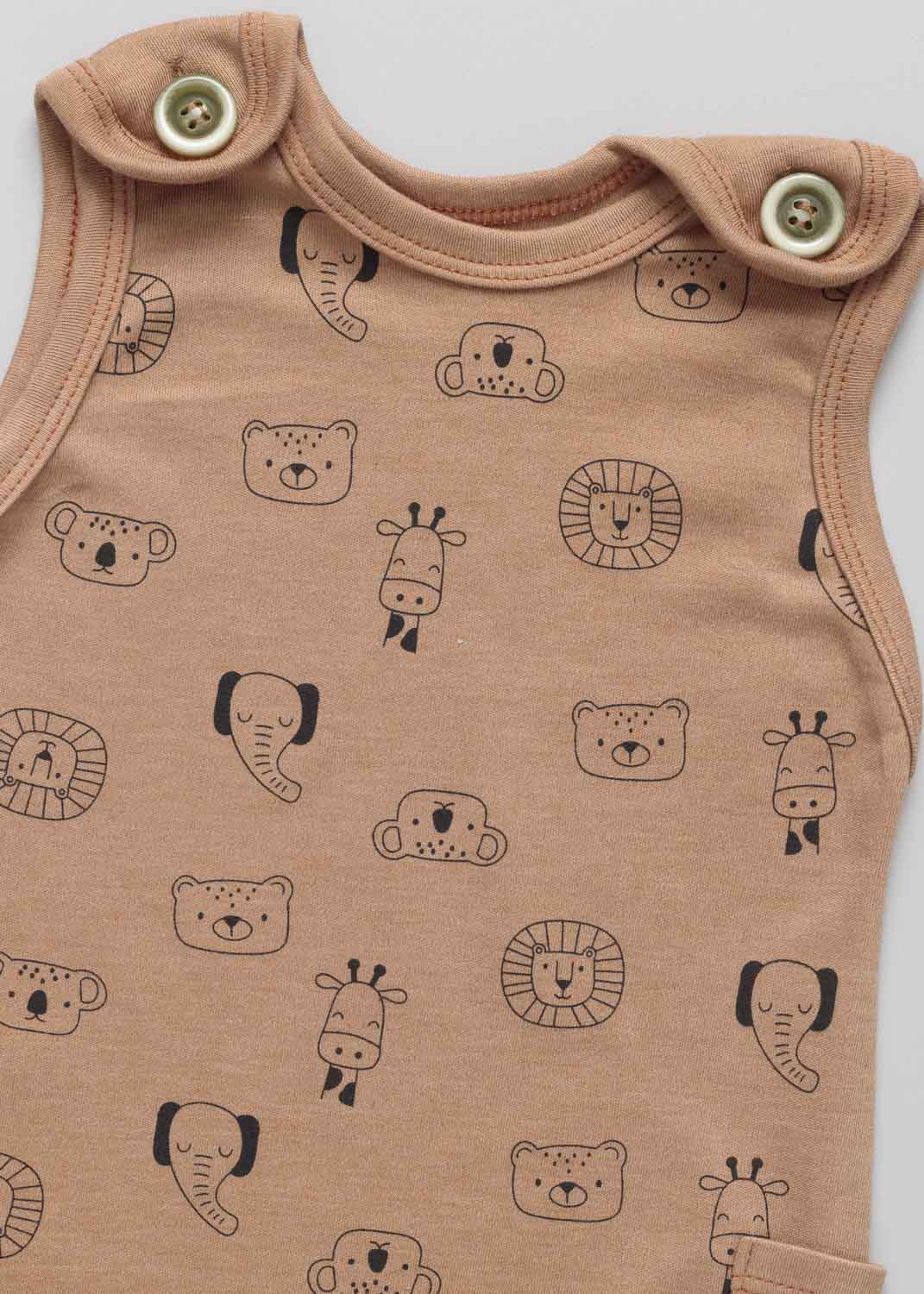 Macacão Bebê Jardineira Animais Safari Marrom - Imagem 2