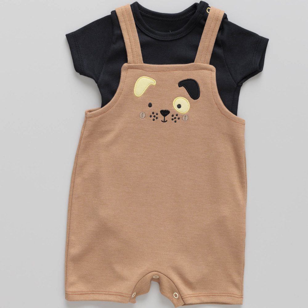 Conjunto Infantil Body e Jardineira Cachorrinho Marrom