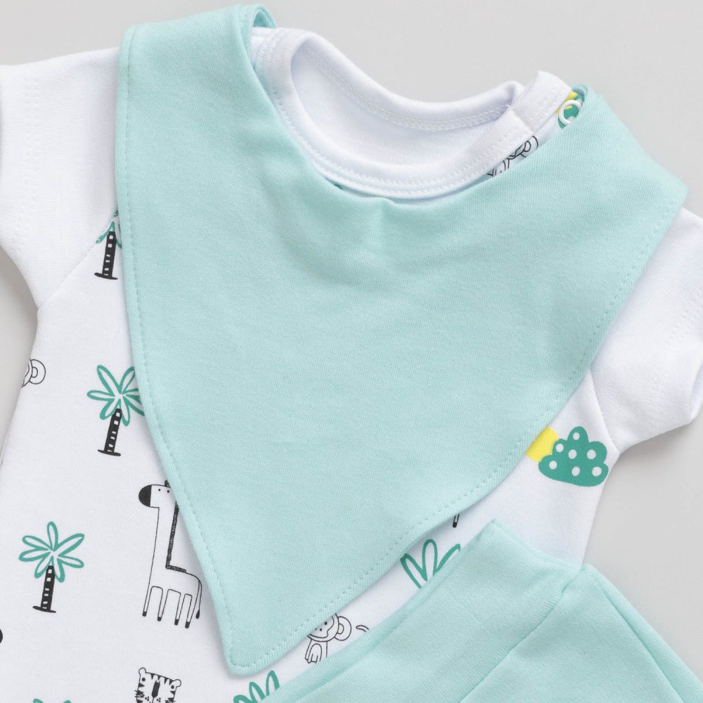 Conjunto Bebê com 3 peças, Body Shorts e Bandana Safari Branco - Image 2