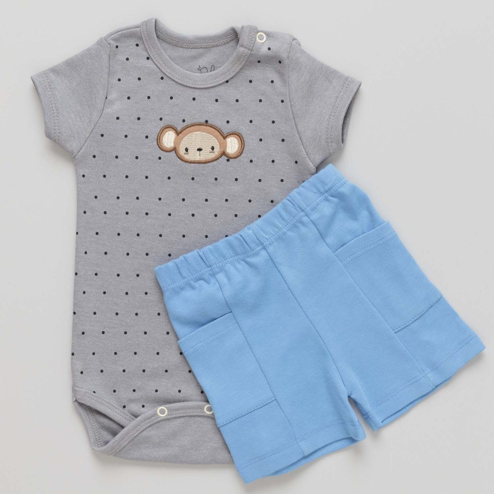 Conjunto Bebê Body e Shorts Macaco Mescla