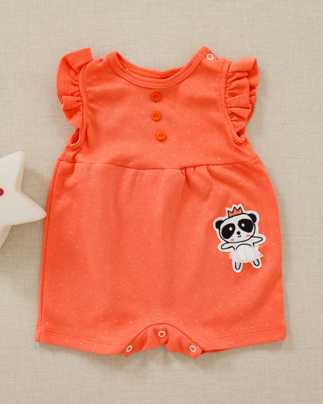 Macacão Romper Bebê Verão Suedine Ursinha Panda Salmão