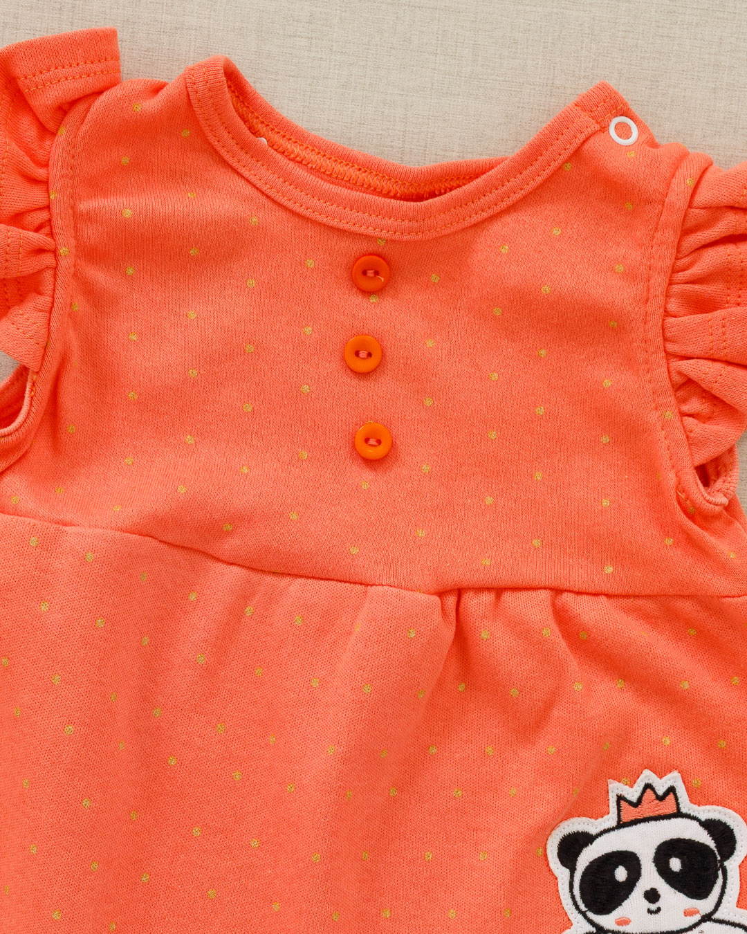 Macacão Romper Bebê Verão Suedine Ursinha Panda Salmão - Imagem 2