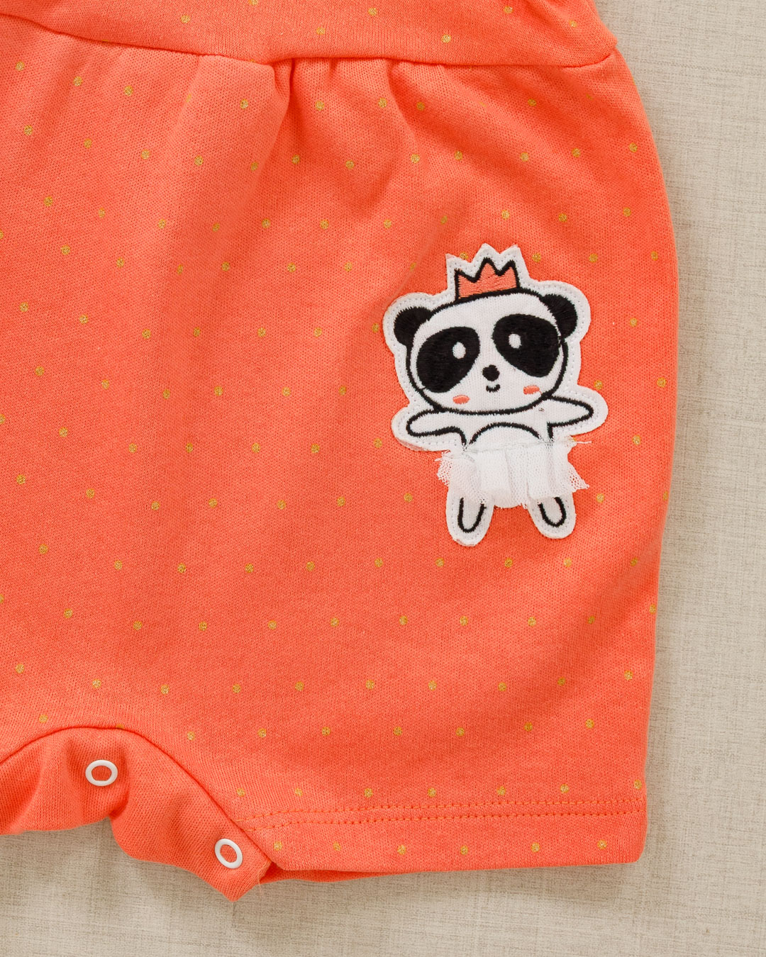 Macacão Romper Bebê Verão Suedine Ursinha Panda Salmão - Imagem 3