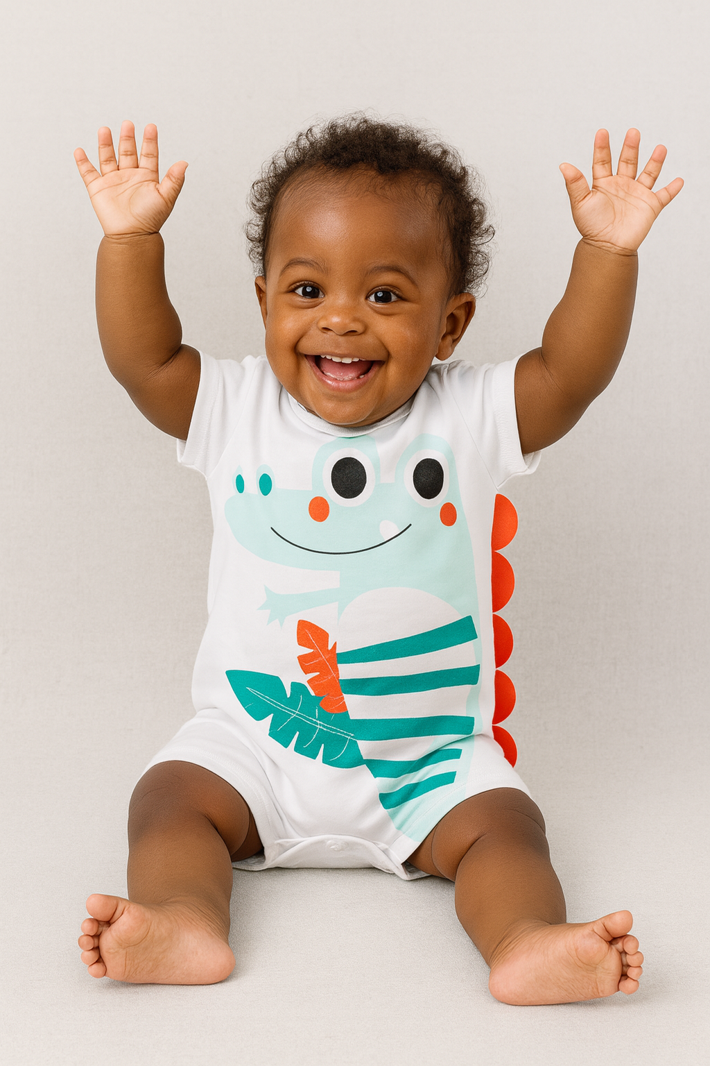 Macacão Romper Bebê Verão Suedine Jacaré Branco - Imagem 3