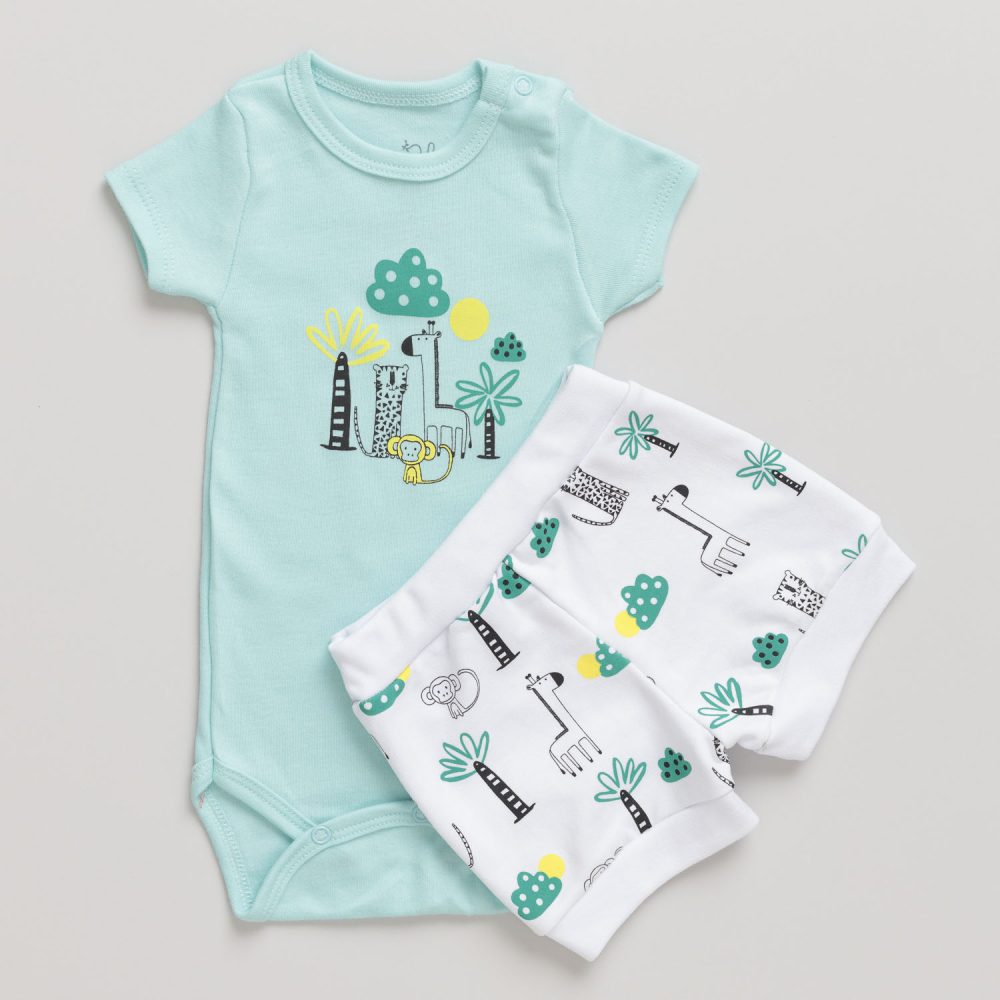 Conjunto Bebê Body e Shorts Safari Verde