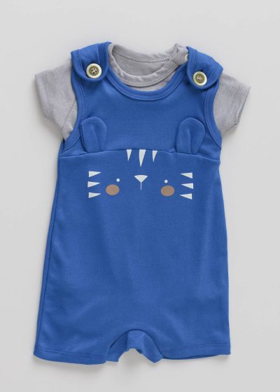 Conjunto Bebê Jardineira e Body Tigre Azul Bic