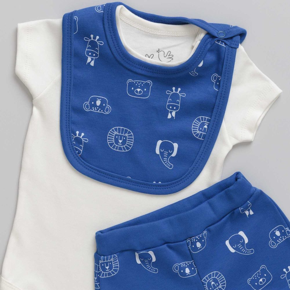 Conjunto Bebê Body com Babador Safari Azul - Image 2