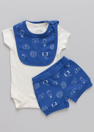 Conjunto Bebê Body com Babador Safari Azul
