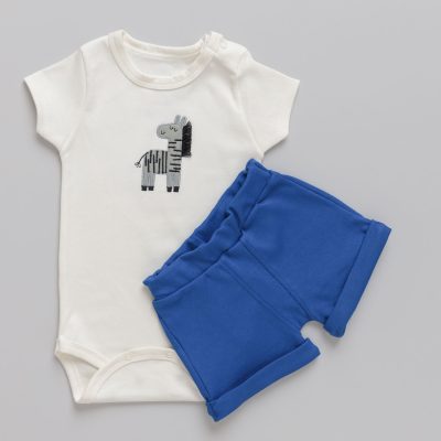 Conjunto Bebê Body e Shorts Zebra Off White