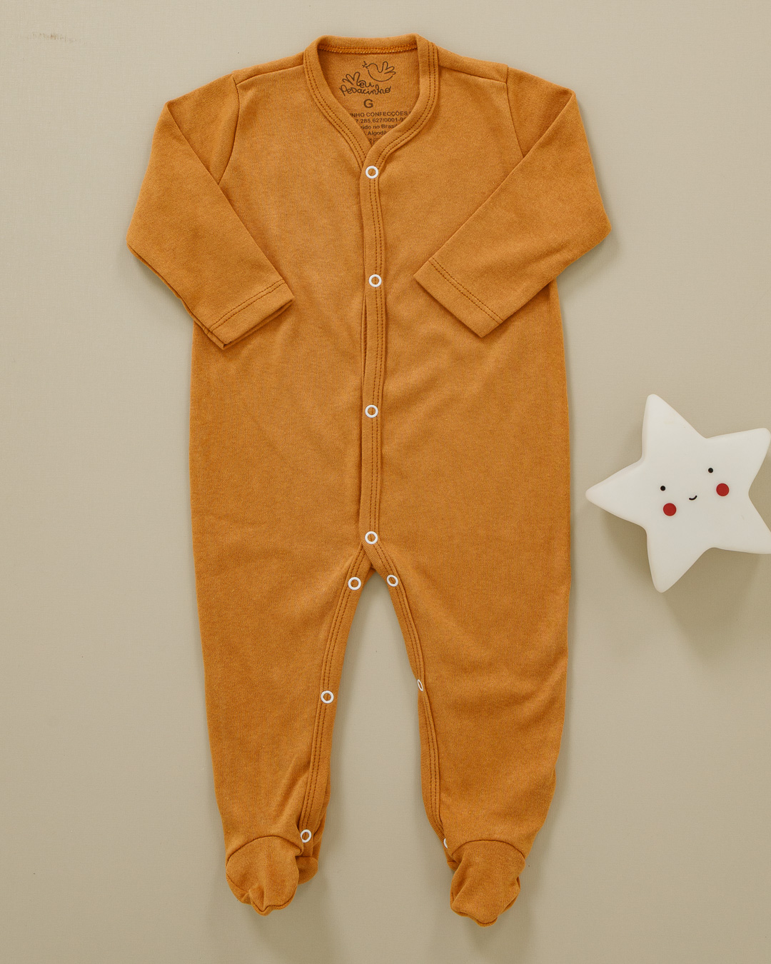 Macacão Bebê Suedine Longo com Pezinho Marrom