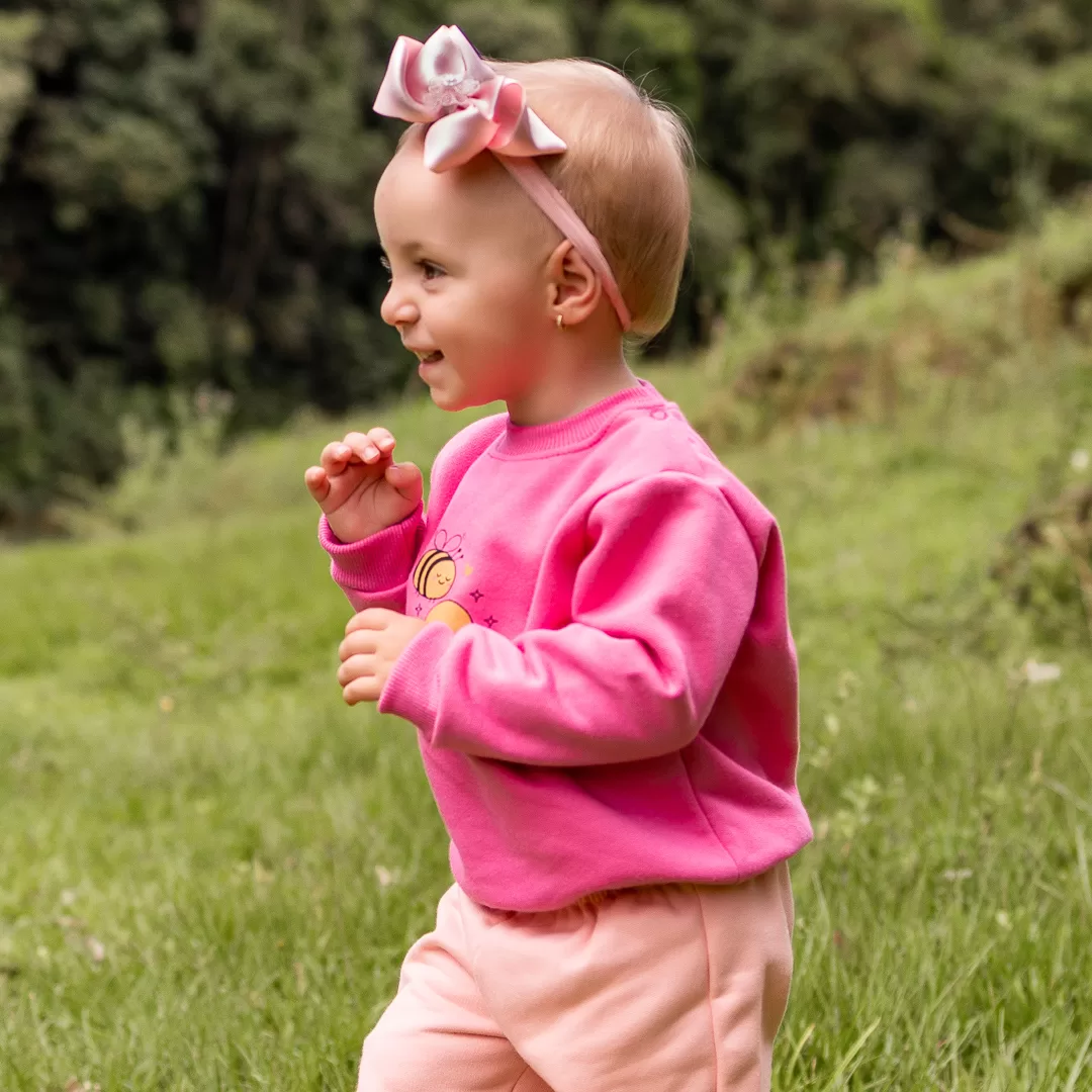 Conjunto Bebê Premium Moletom Margarida Rosa Chiclete - Imagem 2