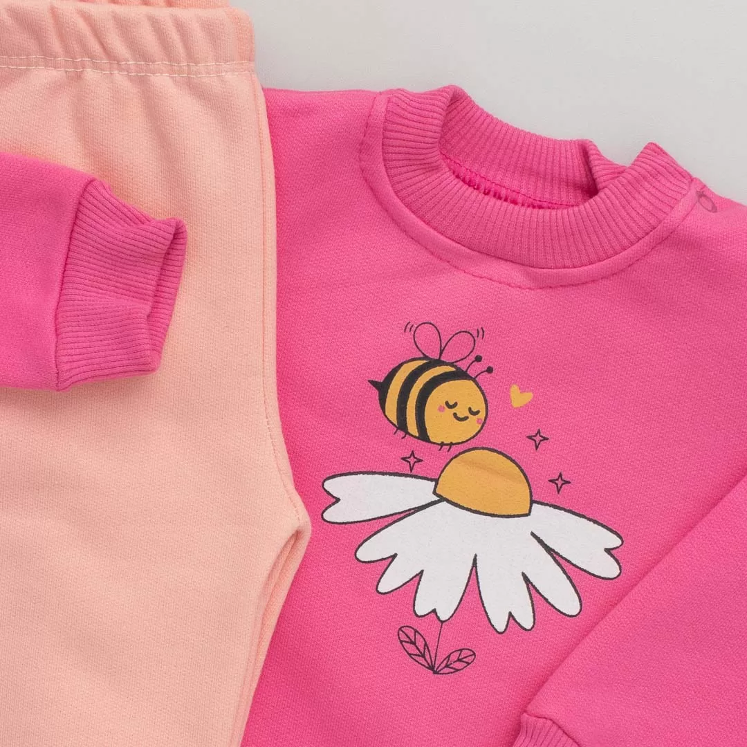 Conjunto Bebê Premium Moletom Margarida Rosa Chiclete - Imagem 3