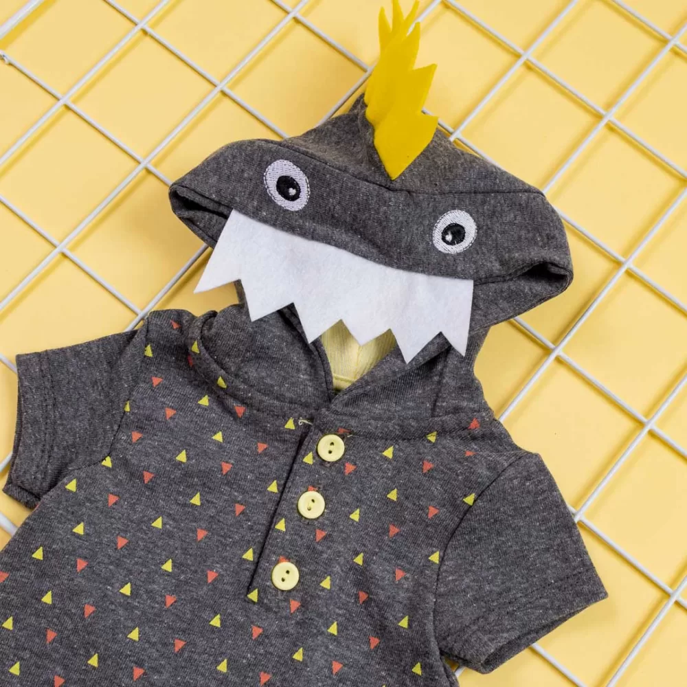 Macacão Bebê Manga Curta Dinossauro Mescla Escuro - Image 2