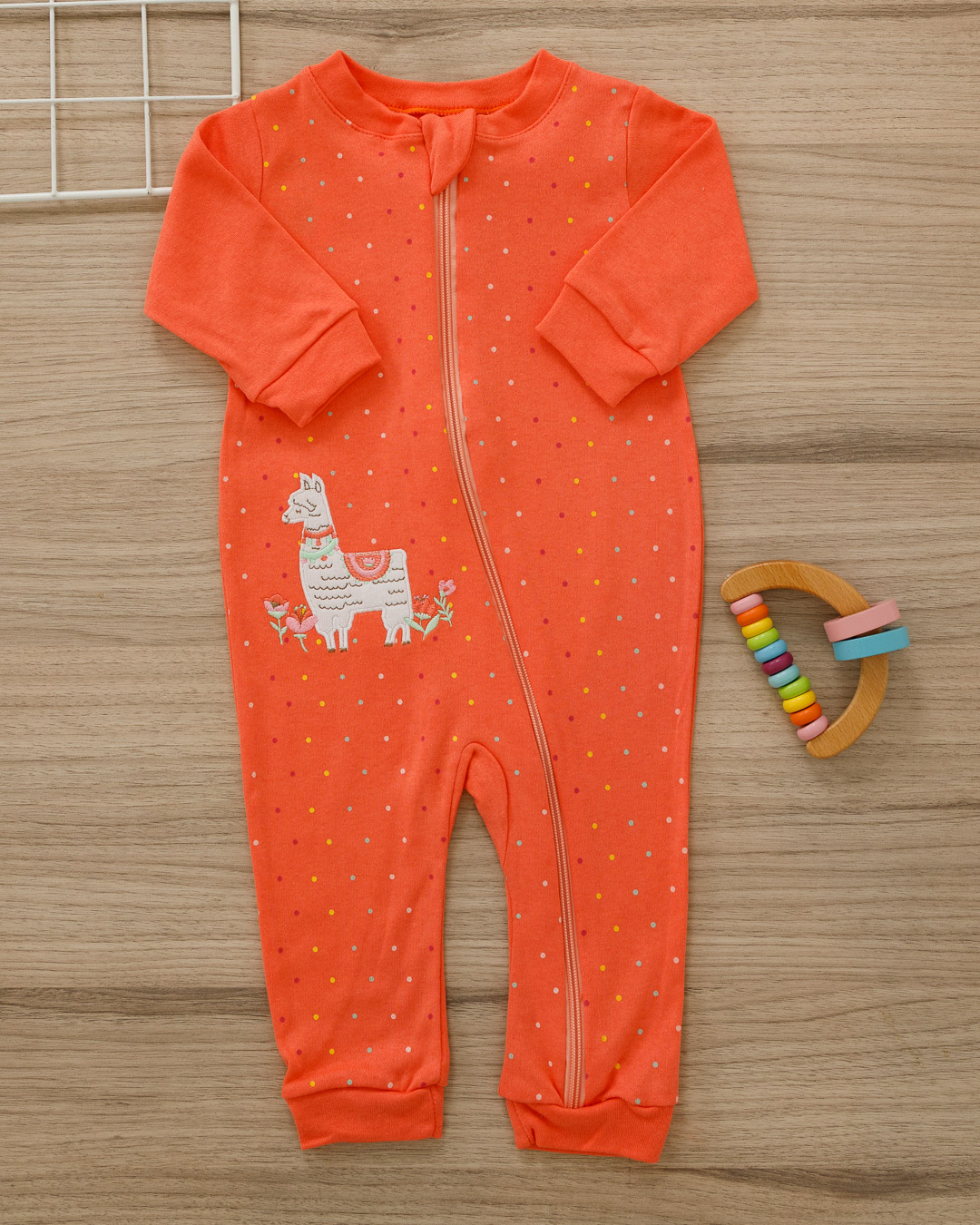 Macacão Bebê Suedine com Zíper Lhama Salmão