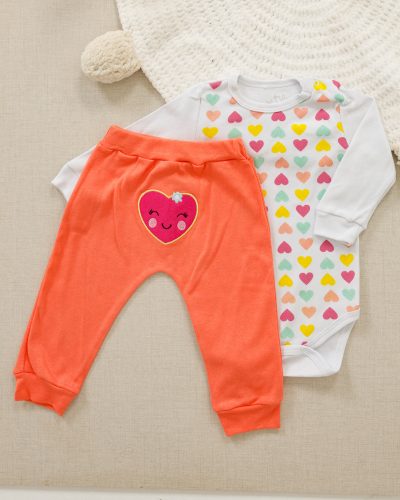Conjunto Bebê Body e Calça Corações Salmão