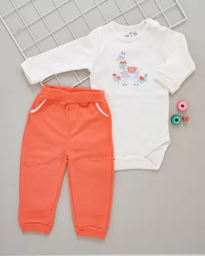Conjunto Bebê Body e Calça Lhama Salmão
