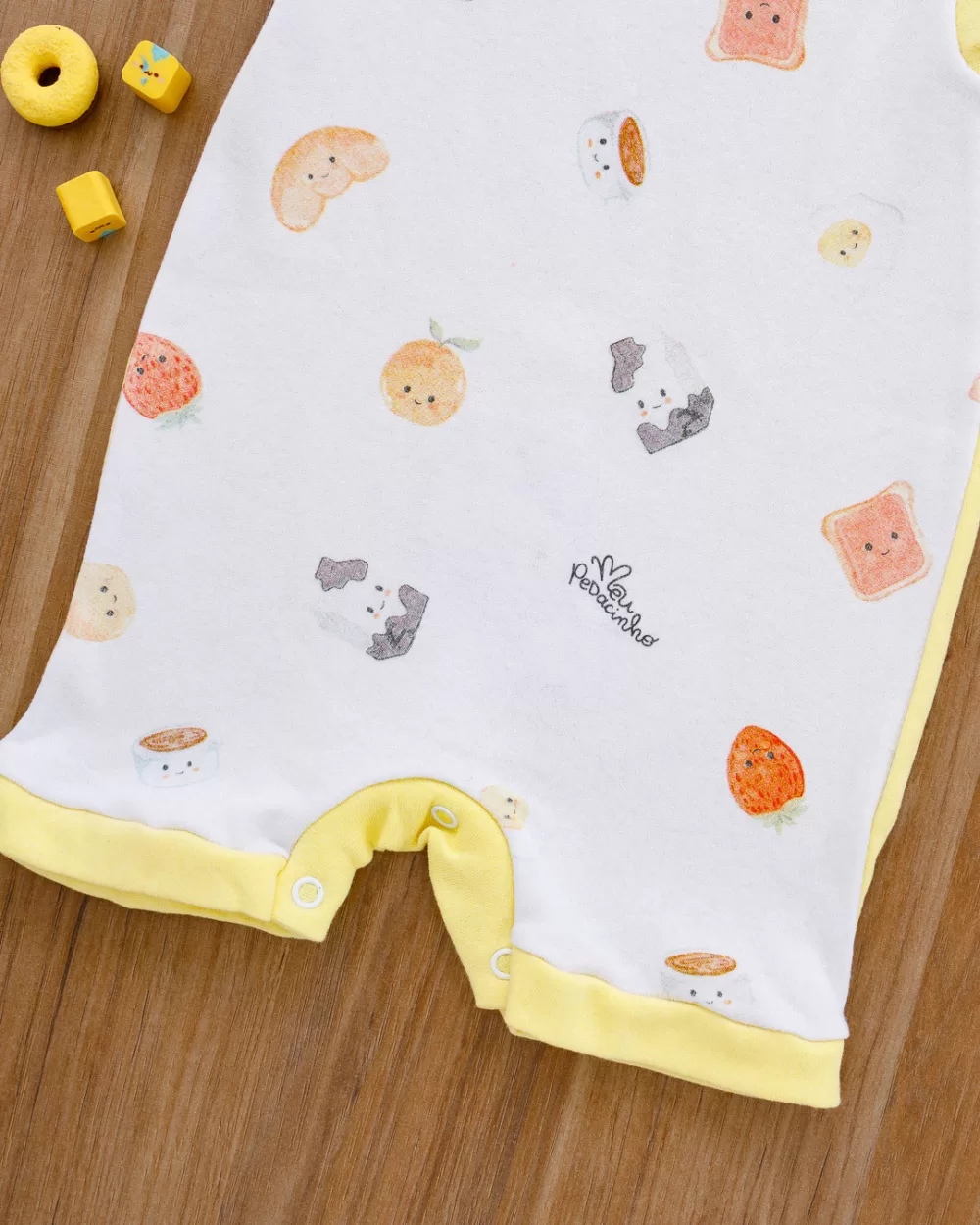 Macacão Romper Bebê Verão Suedine Lanchinho Amarelo - Image 4