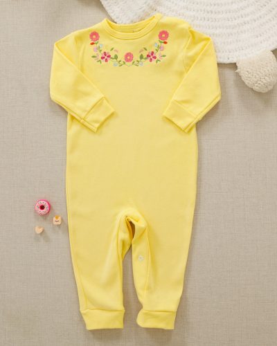 Macacão Manga Longa Bebê Suedine Floral Amarelo