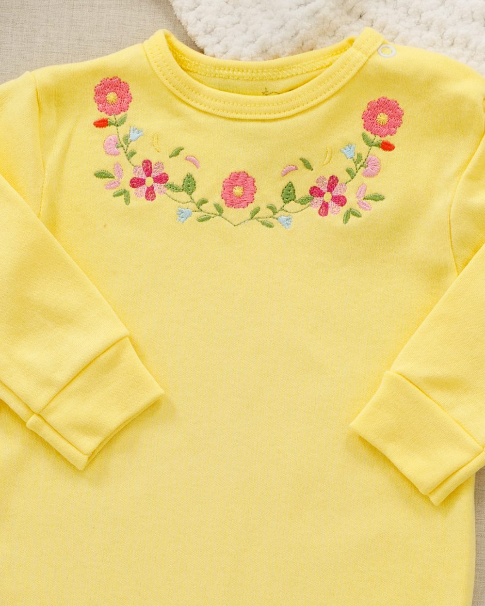 Macacão Manga Longa Bebê Suedine Floral Amarelo - Imagem 2
