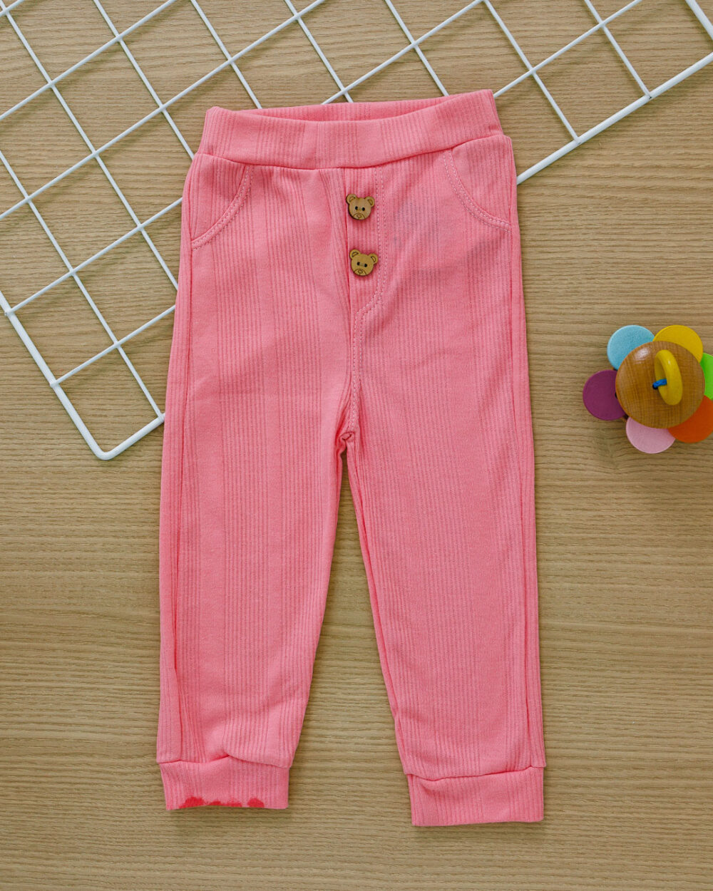 Calça Bebê Suedine Ursinho Rosa Canelado