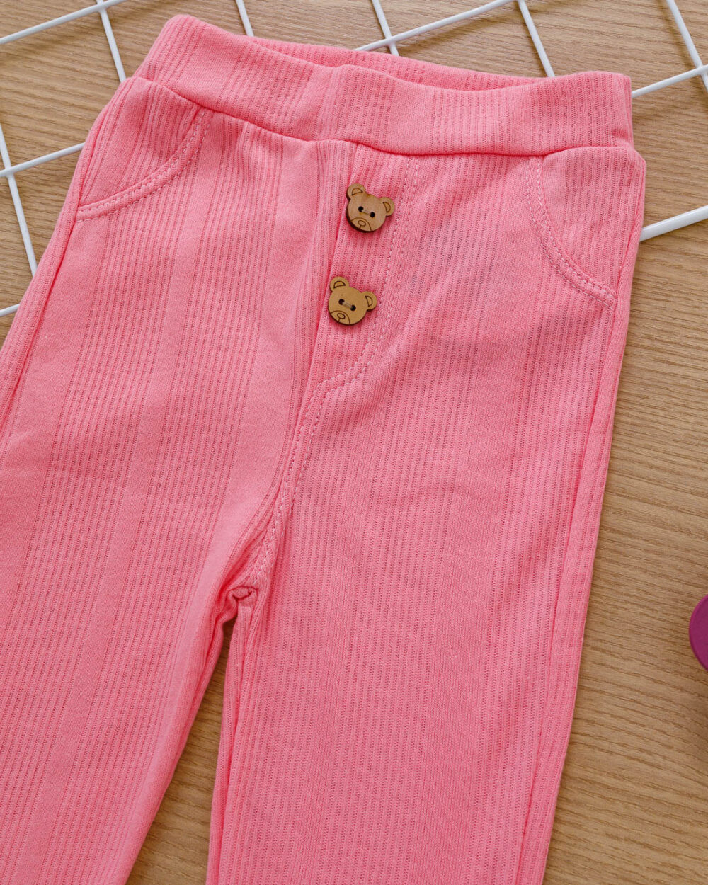 Calça Bebê Suedine Ursinho Rosa Canelado - Image 2
