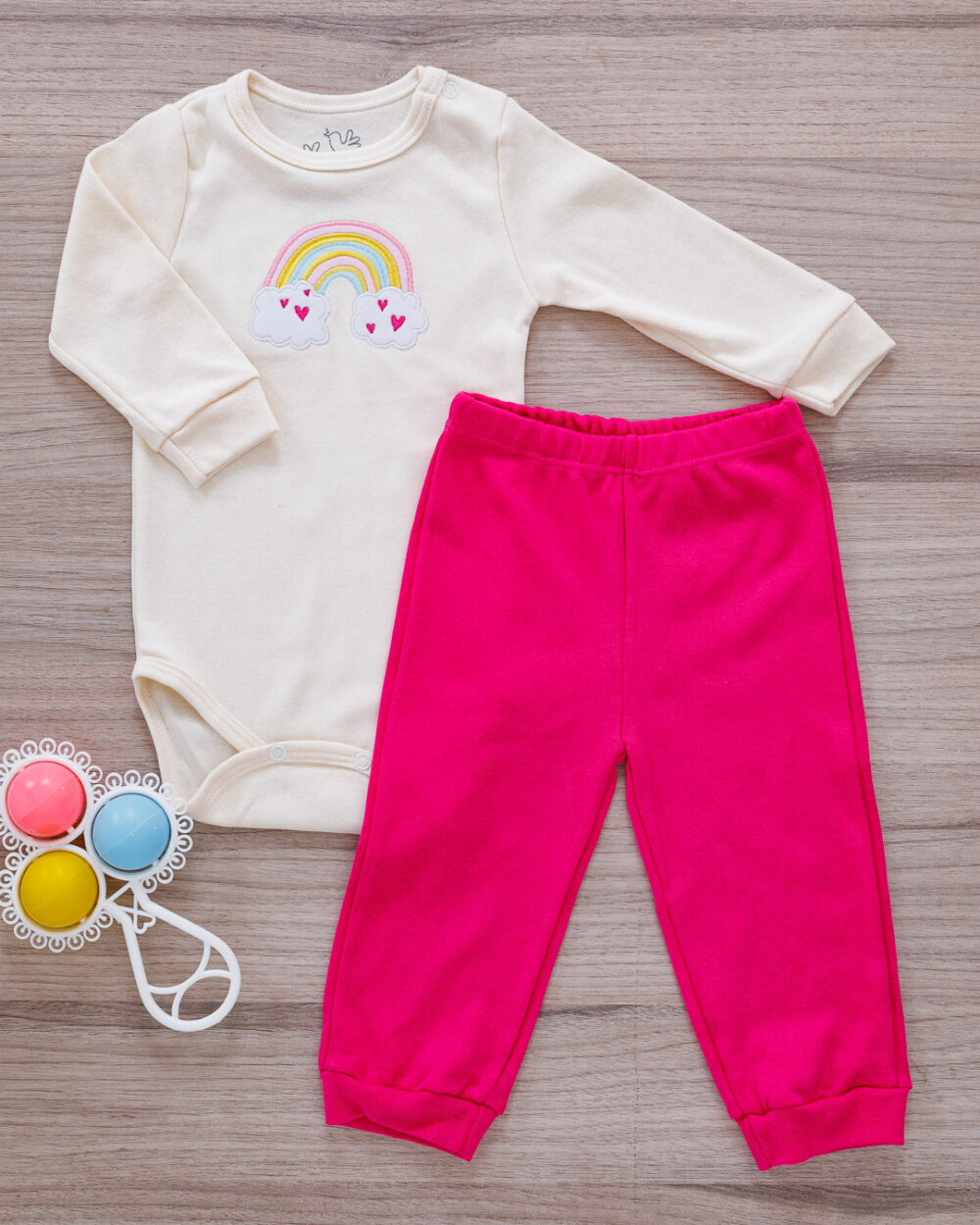 Conjunto Bebê Body e Calça Arco-Íris Offwhite
