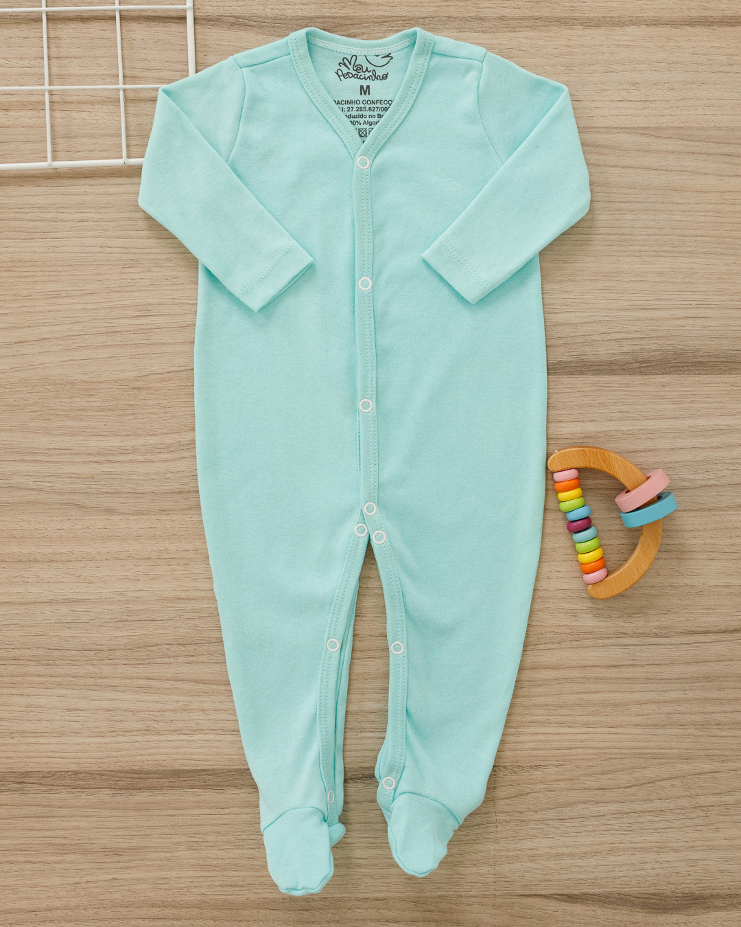 Macacão Bebê Suedine Básico com Pé Verde