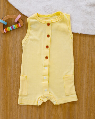 Macacão Romper Bebê Regata Minimalista Amarelo