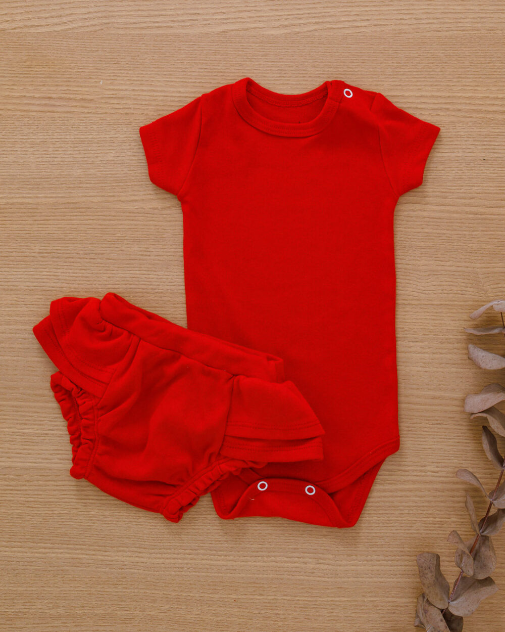 Conjunto Bebê Body e Tapa Fralda Suedine Vermelho