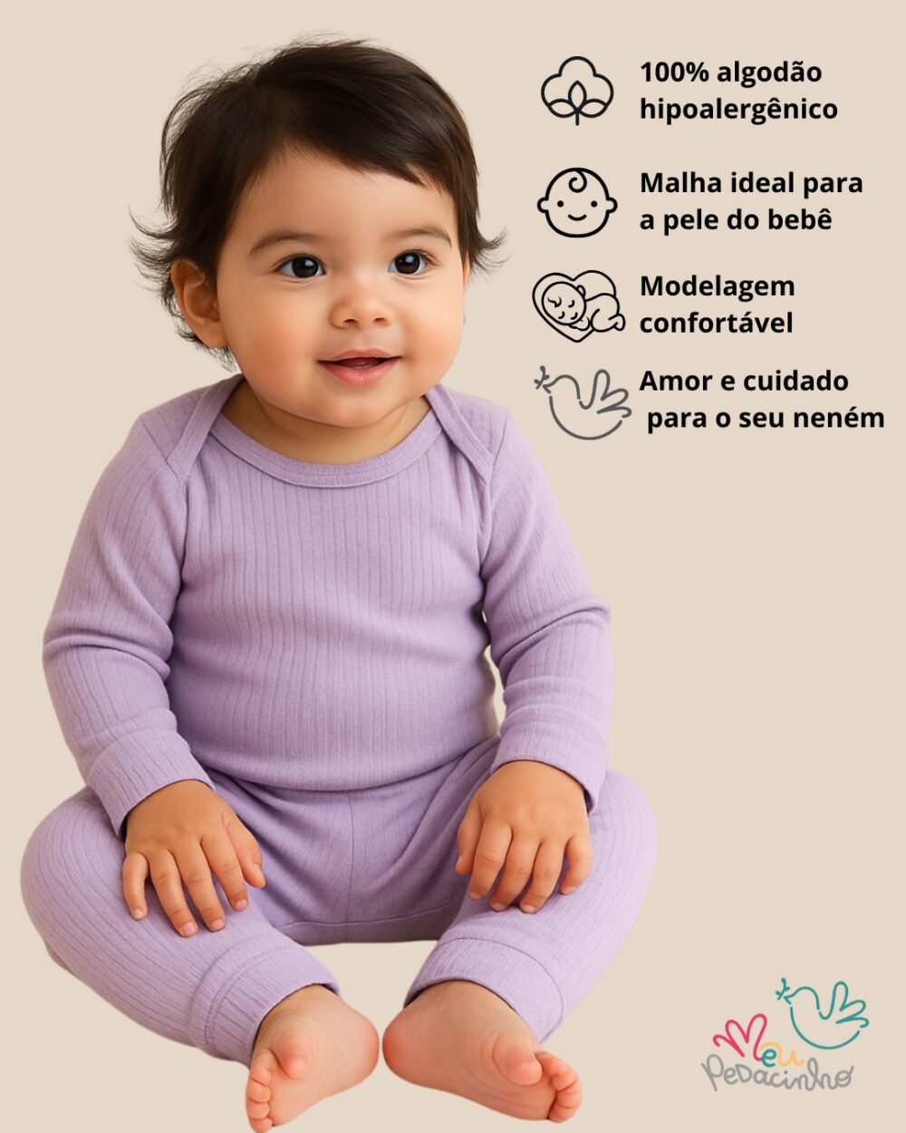 Conjunto Pagão Canelado Confort Premium Bebê Lilás Menina - Imagem 2