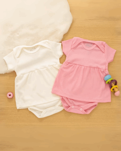 Kit 2 Body Vestido Bebê Canelado Confort Premium