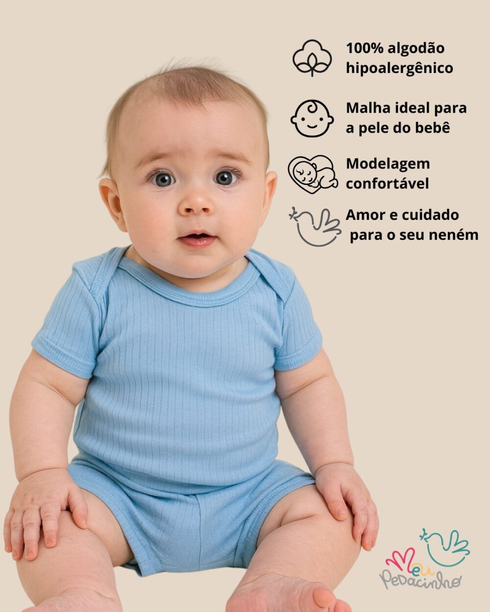 Conjunto Bebê Canelado Confort Premium Verão e Tapa Fralda Azul Menino - Imagem 2