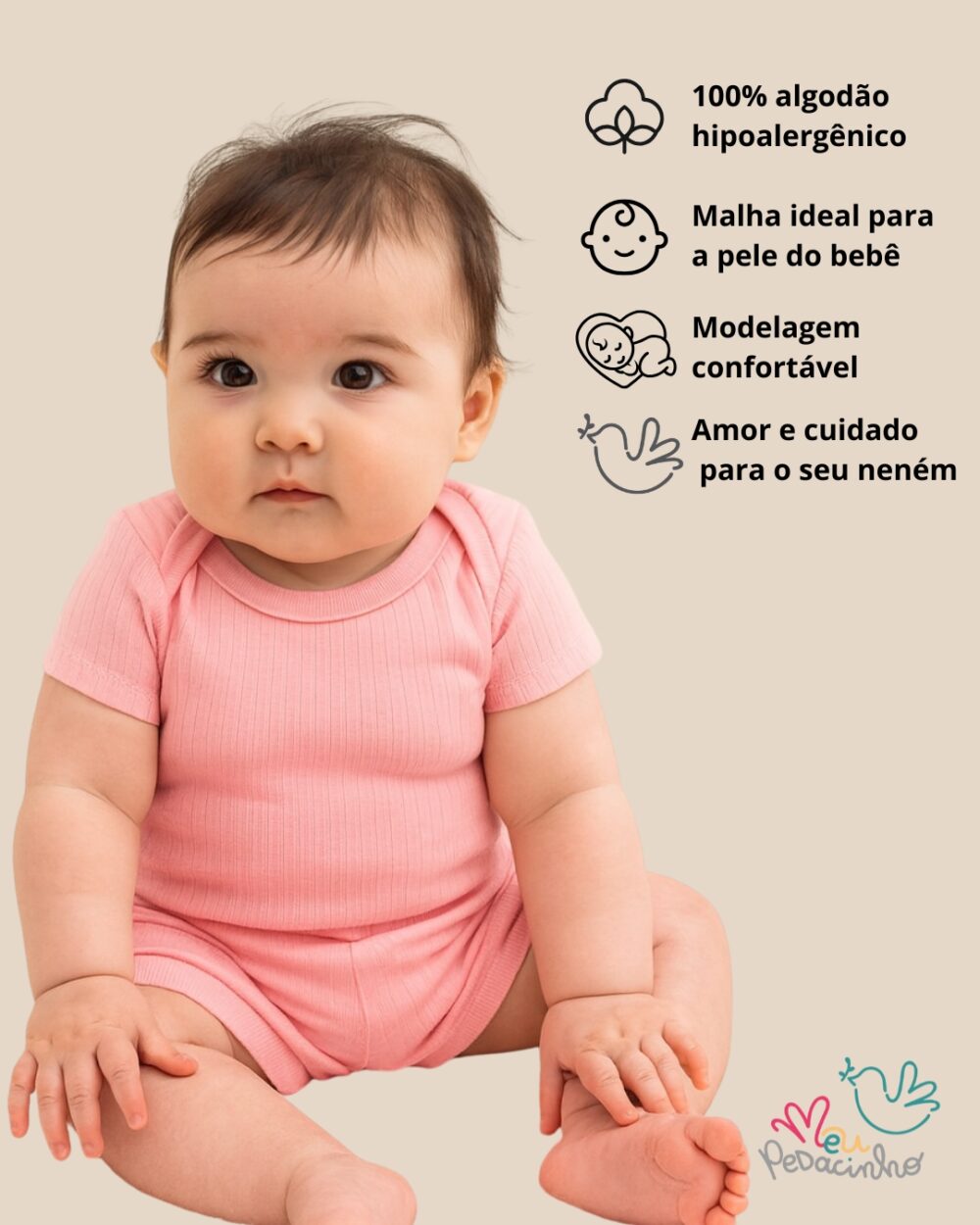 Conjunto Bebê Canelado Confort Premium Verão e Tapa Fralda Rosa Menina - Imagem 2
