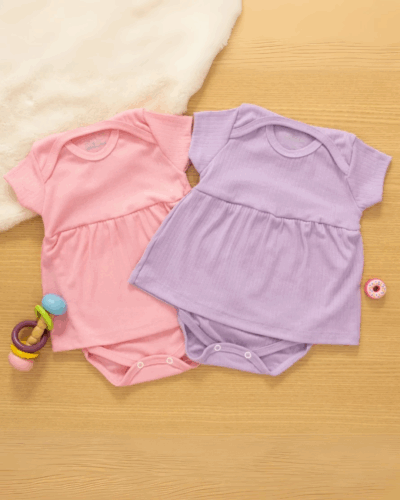 Kit 2 Body Vestido Bebê Canelado Confort Premium