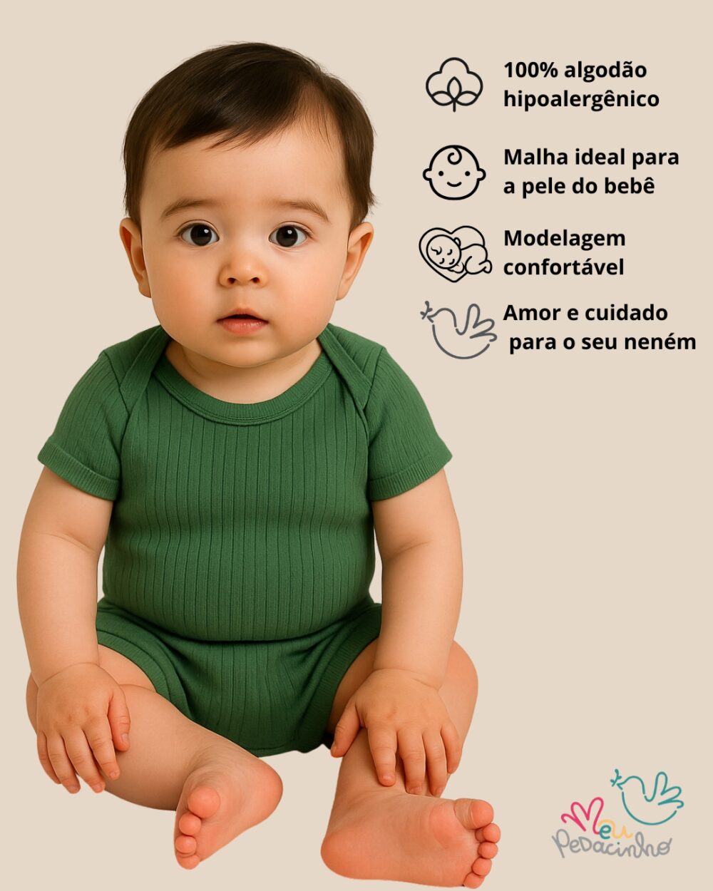 Conjunto Bebê Canelado Confort Premium Verão e Tapa Fralda Verde Menino - Imagem 2