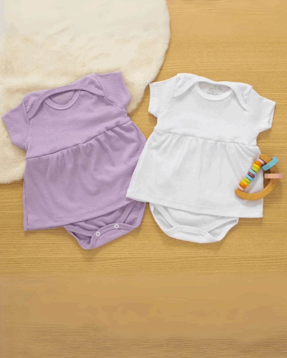 Kit 2 Body Vestido Bebê Canelado Confort Premium