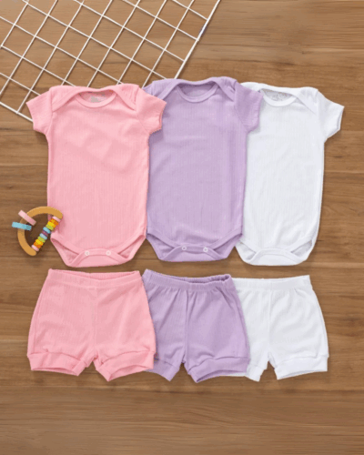 Kit 3 Conjuntos verão Bebê Canelado Confort Premium Menina