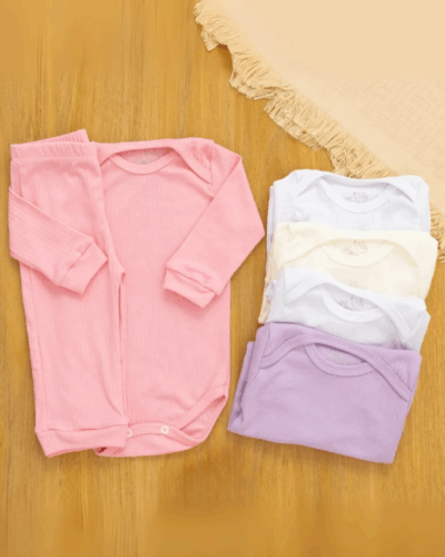 Kit 5 Conjuntos Pagão Bebê Canelado Confort Premium Menina
